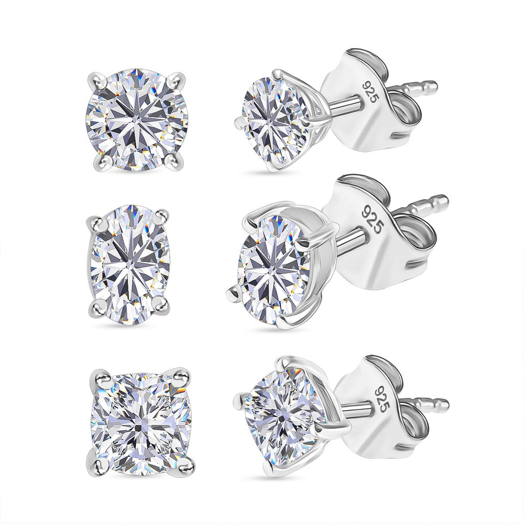 3er Set Moissanit Ohrstecker, 925 Silber rhodiniert ca. 2,82 ct.