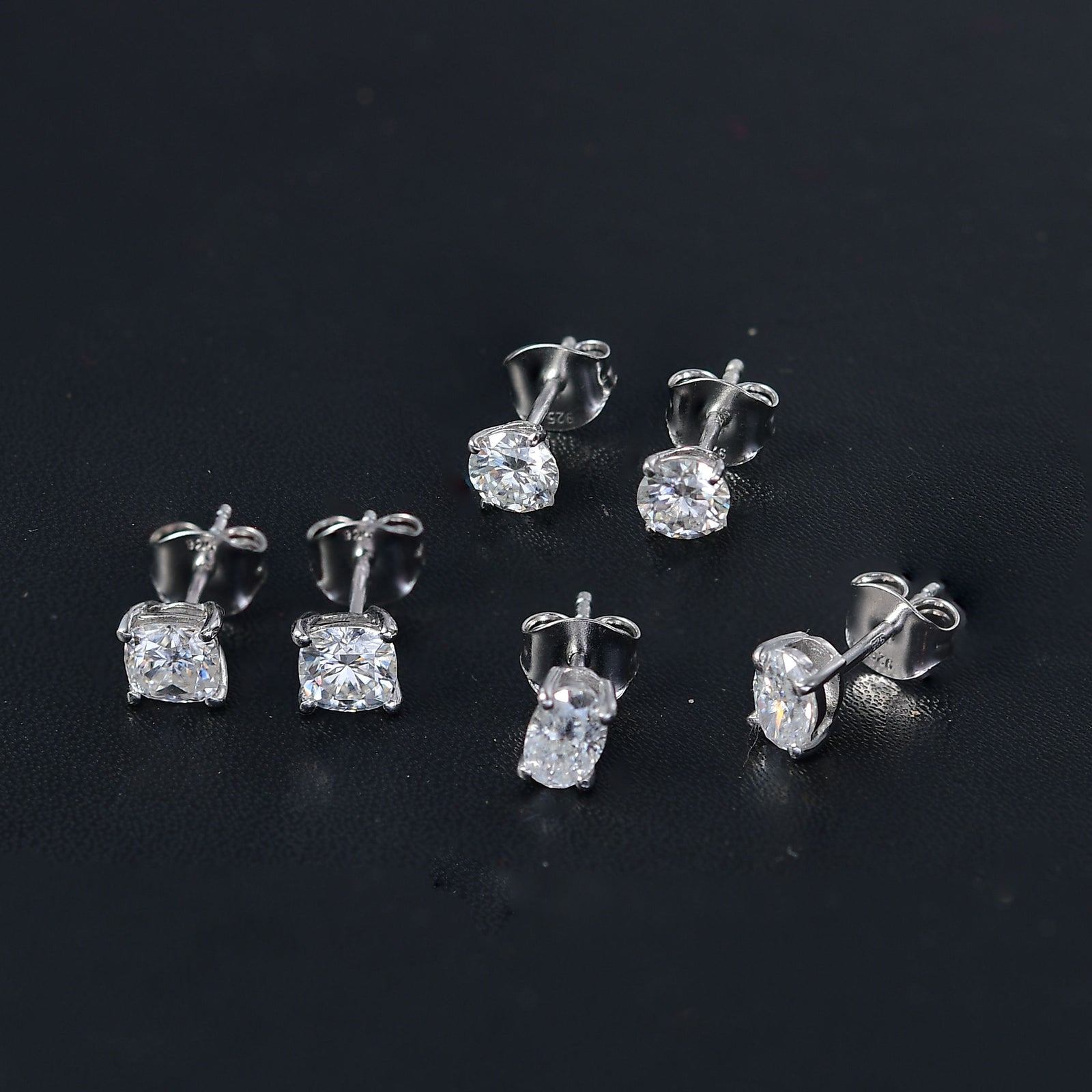 3er Set Moissanit Ohrstecker, 925 Silber rhodiniert ca. 2,82 ct.