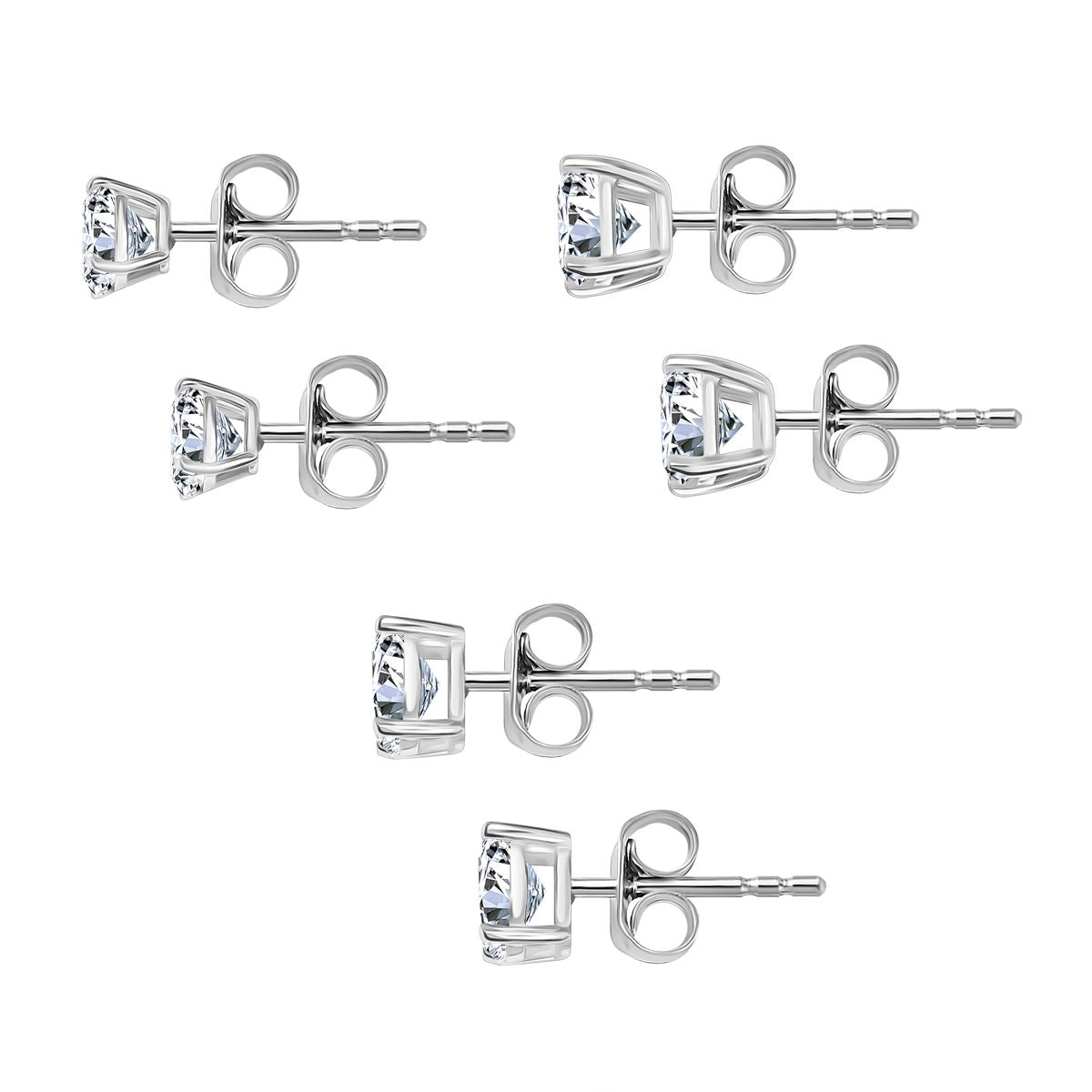 3er Set Moissanit Ohrstecker, 925 Silber rhodiniert ca. 2,82 ct.