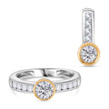 2er Set - Moissanit Anhänger und Ring, 925 Silber vergoldet und platiniert (Größe 19.00) ca. 1.36 ct