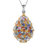 Mehrfarbig Saphir, Weißer Zirkon Anhänger mit Kette, 925 Silber Gelbgold Vermeil ca. 3.67 ct