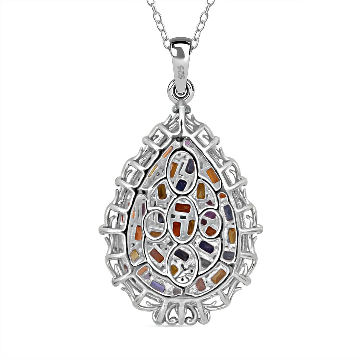 Mehrfarbig Saphir, Weißer Zirkon Anhänger mit Kette, 925 Silber Gelbgold Vermeil ca. 3.67 ct