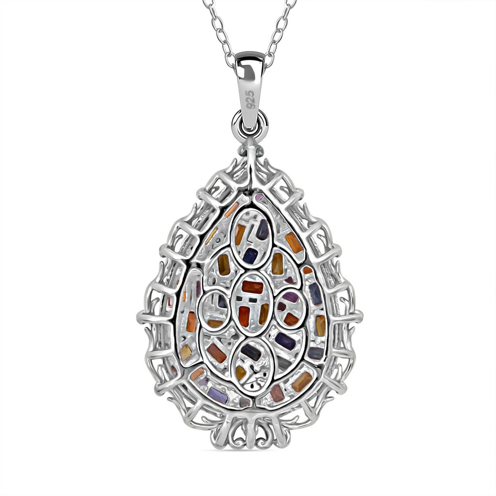 Mehrfarbig Saphir, Weißer Zirkon Anhänger mit Kette, 925 Silber Gelbgold Vermeil ca. 3.67 ct