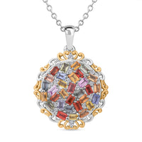Mehrfarbiger Saphir, Weißer Zirkon Anhänger mit Kette, 925 Silber Gelbgold Vermeil ca. 3.61 ct