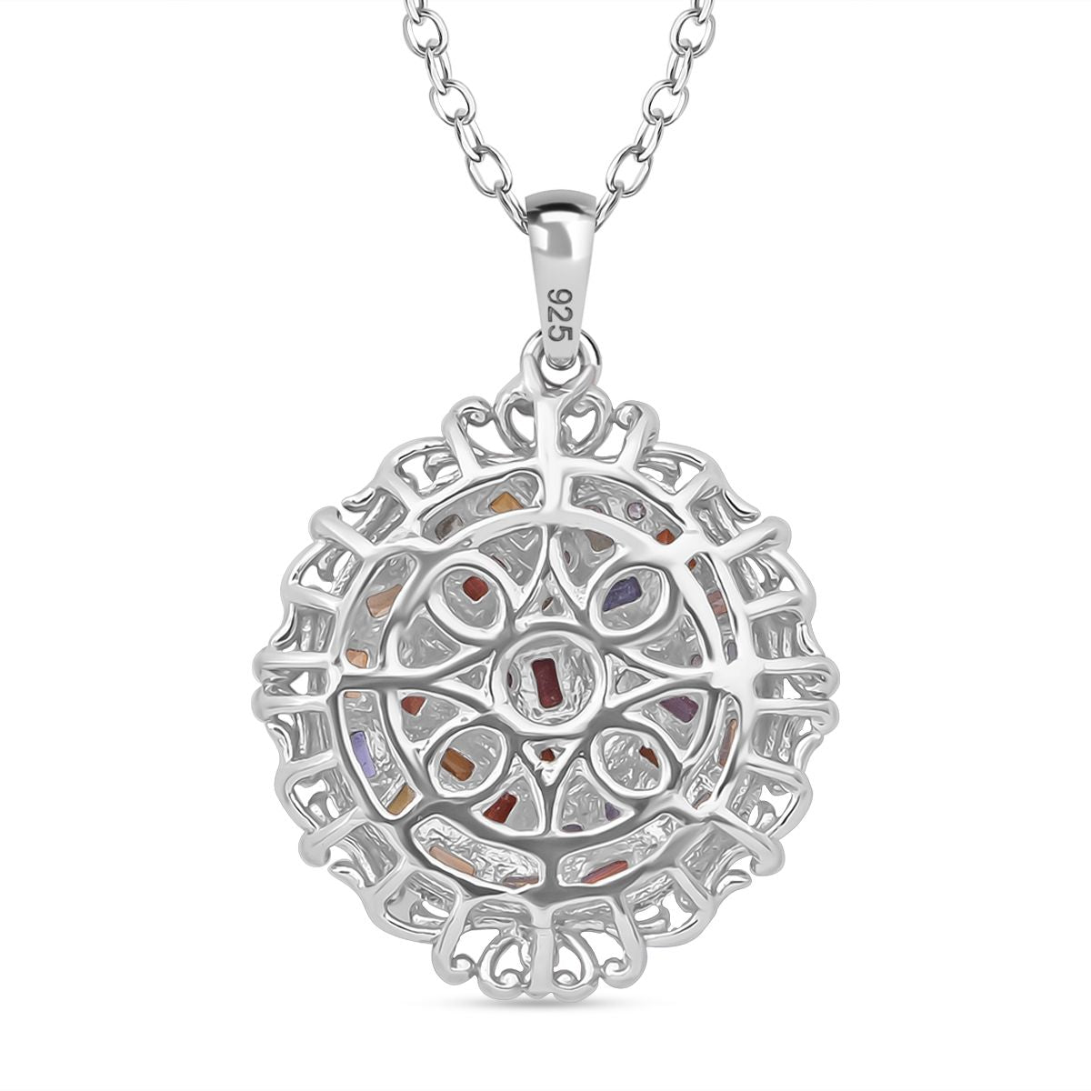 Mehrfarbiger Saphir, Weißer Zirkon Anhänger mit Kette, 925 Silber Gelbgold Vermeil ca. 3.61 ct