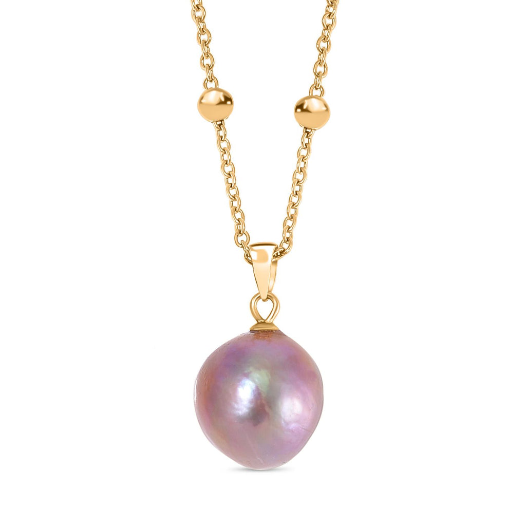 Edison Tropfen Perle Anhänger mit Kette, (ca. 10x15mm), Reiner Edelstahl, vergoldet