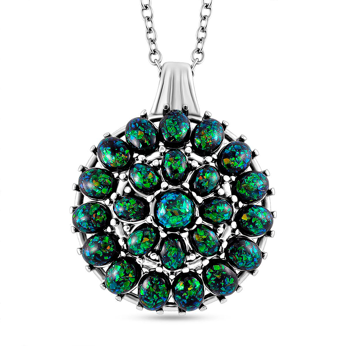 Simuliertes schwarzer Opal Anhänger mit Kette ca. 50 cm + 5 cm Extender, 316L Edelstahl
