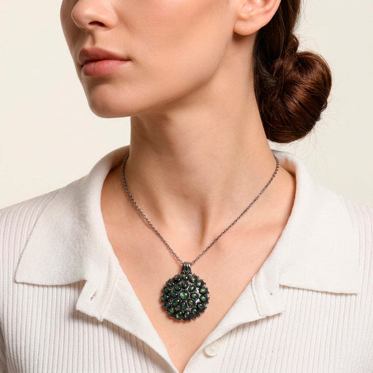 Simuliertes schwarzer Opal Anhänger mit Kette ca. 50 cm + 5 cm Extender, 316L Edelstahl