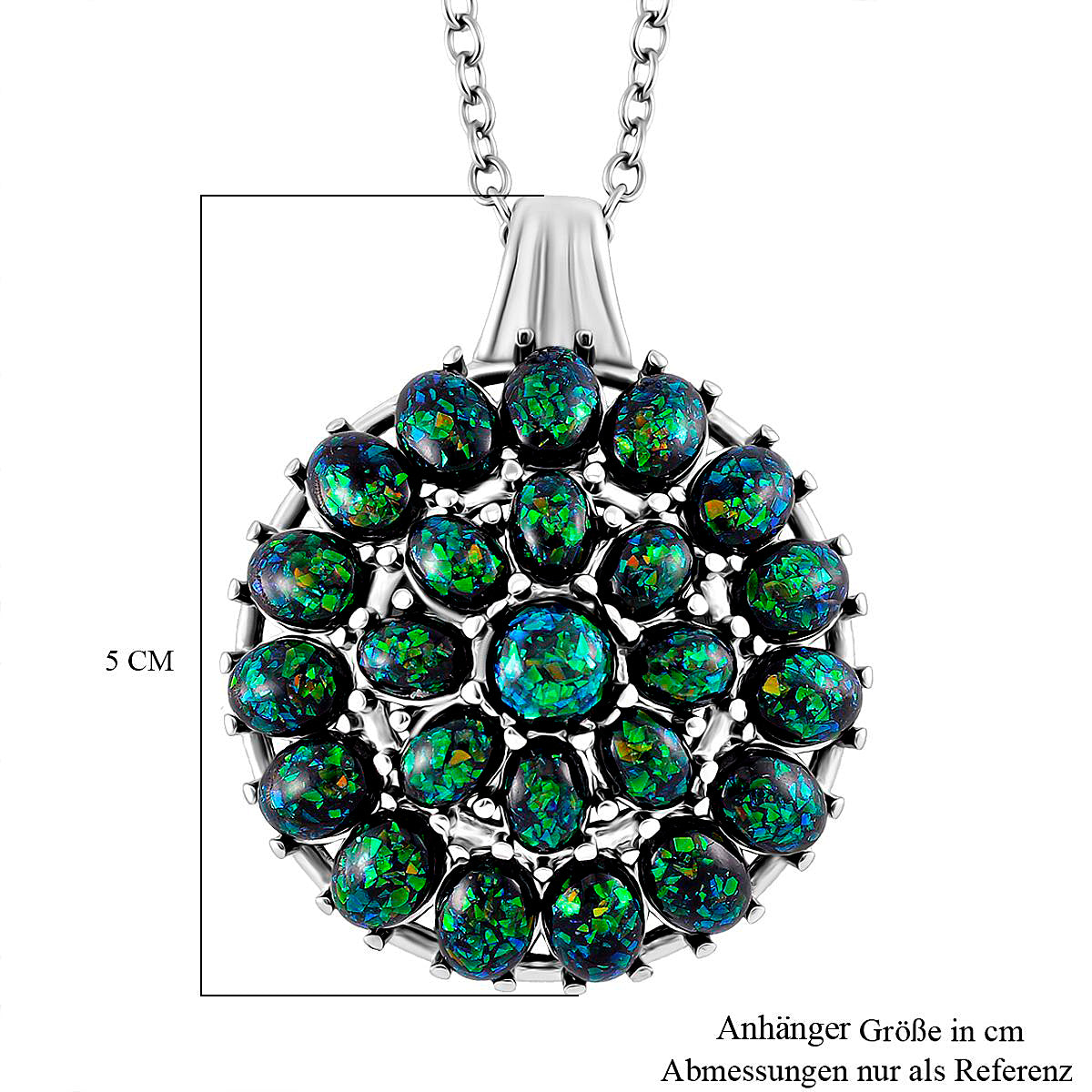 Simuliertes schwarzer Opal Anhänger mit Kette ca. 50 cm + 5 cm Extender, 316L Edelstahl
