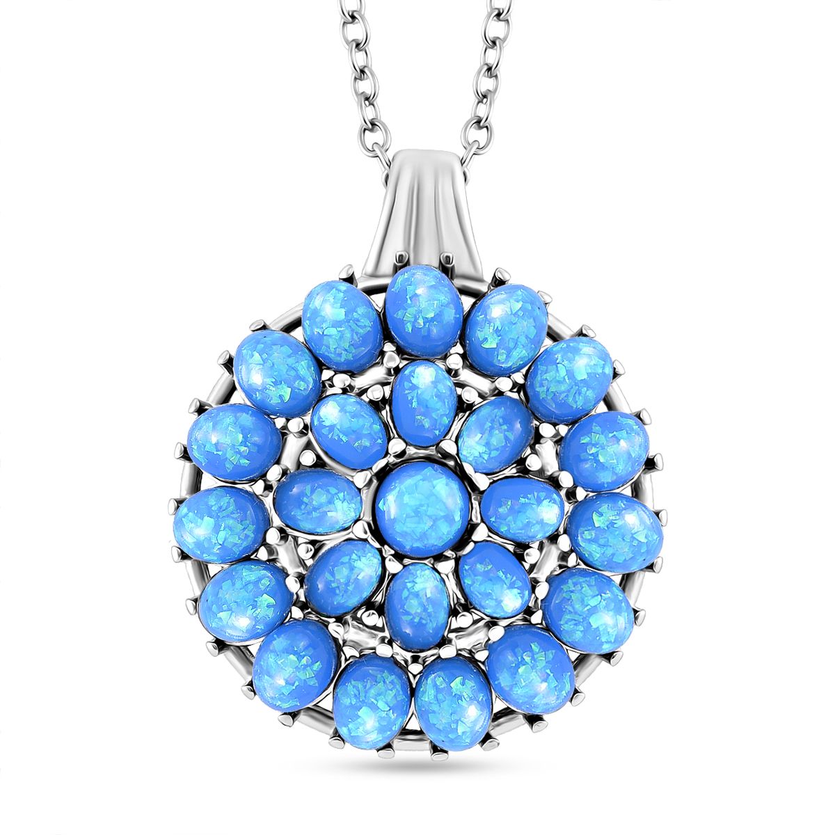 Simuliertes Hellblaues Opal Anhänger mit Kette ca. 50 cm + 5 cm Extender, 316L Edelstahl