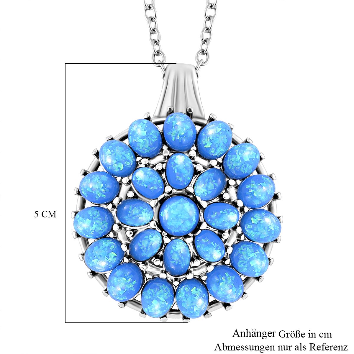 Simuliertes Hellblaues Opal Anhänger mit Kette ca. 50 cm + 5 cm Extender, 316L Edelstahl