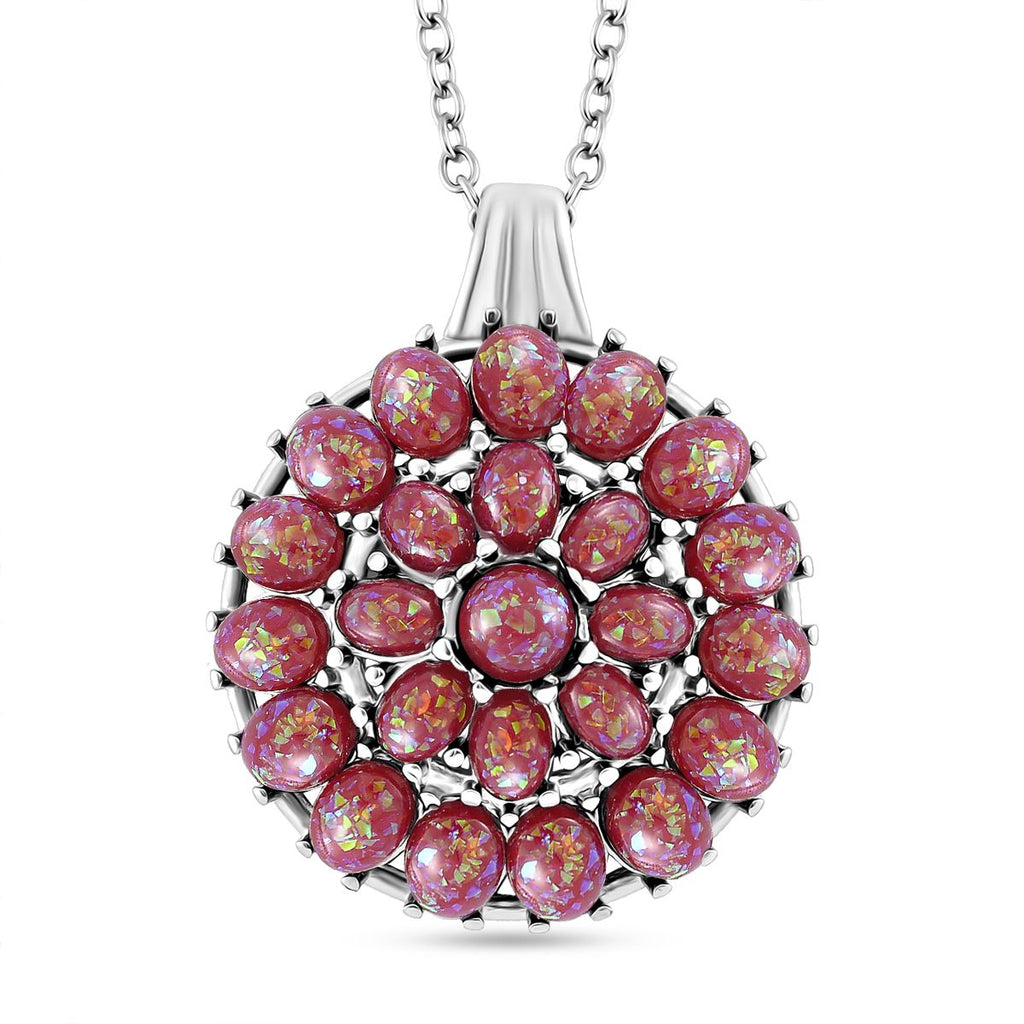 Simuliertes Rotes Opal Anhänger mit Kette ca. 50 cm + 5 cm Extender, 316L Edelstahl