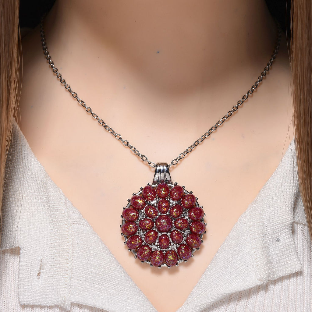 Simuliertes Rotes Opal Anhänger mit Kette ca. 50 cm + 5 cm Extender, 316L Edelstahl