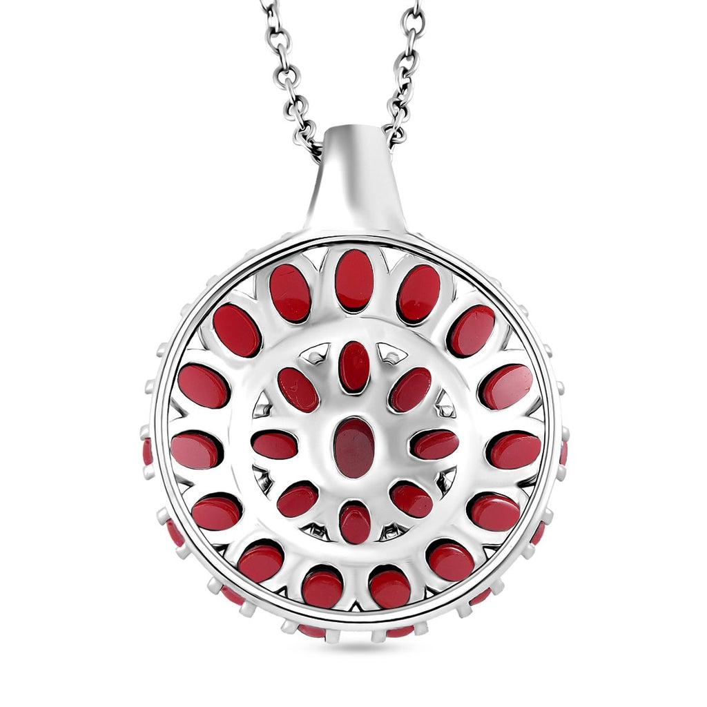Simuliertes Rotes Opal Anhänger mit Kette ca. 50 cm + 5 cm Extender, 316L Edelstahl