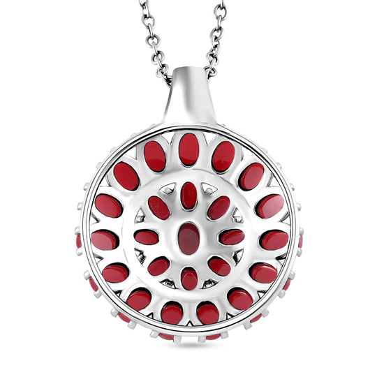Simuliertes Rotes Opal Anhänger mit Kette ca. 50 cm + 5 cm Extender, 316L Edelstahl