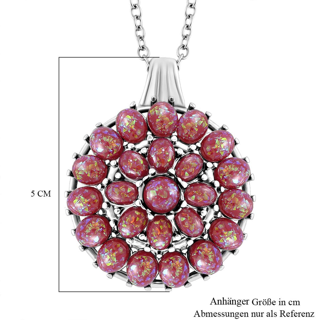 Simuliertes Rotes Opal Anhänger mit Kette ca. 50 cm + 5 cm Extender, 316L Edelstahl
