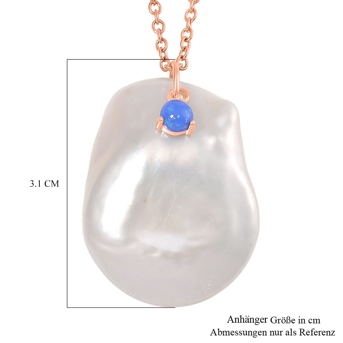 Weiße Keshi Perle, Blauer Opal Schmuckset Messing und Edelstahl IP Rosa Plattierung
