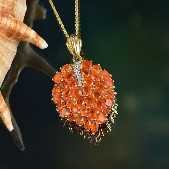 Blaze Feueropal Anhänger mit Kette ca. 45 cm, 925 Silber 750 Gelbgold Vermeil ca. 3.56 ct
