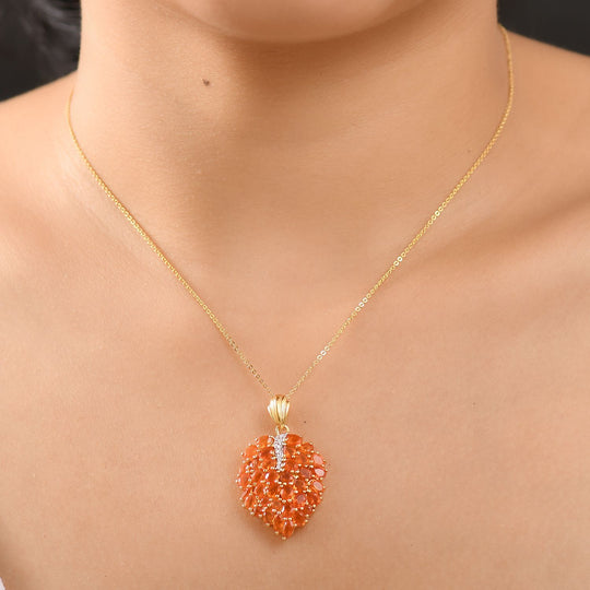 Blaze Feueropal Anhänger mit Kette ca. 45 cm, 925 Silber 750 Gelbgold Vermeil ca. 3.56 ct