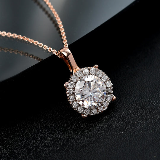 Moissanit Anhänger mit Kette ca. 50 cm, 925 Silber 750 Roségold Vermeil ca. 2.07 ct