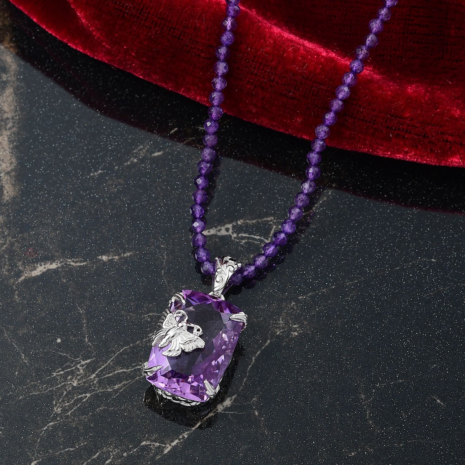 Rosa Amethyst, Afrikanischer Amethyst Anhänger mit Kette ca. 50 cm, 925 Silber rhodiniert ca. 45.00 ct
