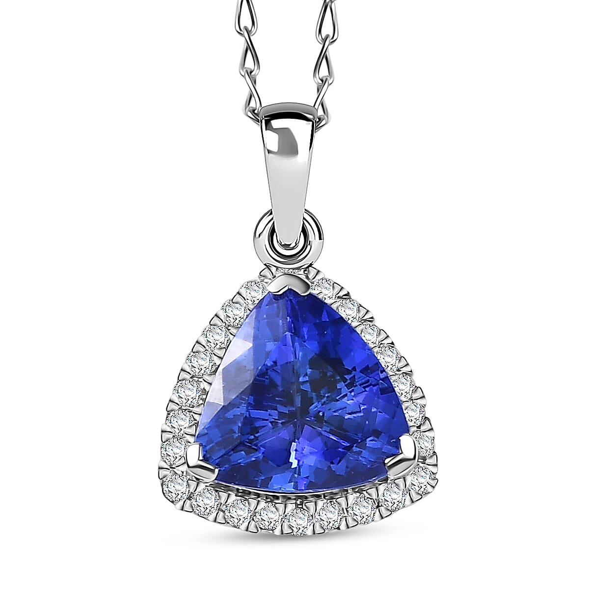 Rhapsody AAAA Tansanit, Weißer Diamant AGI zertifiziert Schmuckset ca. 50 cm 950 Platin ca. 3.17 ct