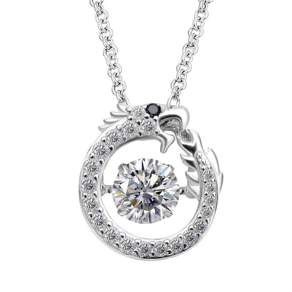 LUSTRO STELLA - Weißer Zirkonia Drachen Anhänger, 925 Silber rhodiniert mit 316L Edelstahl ca. 50 cm Kette