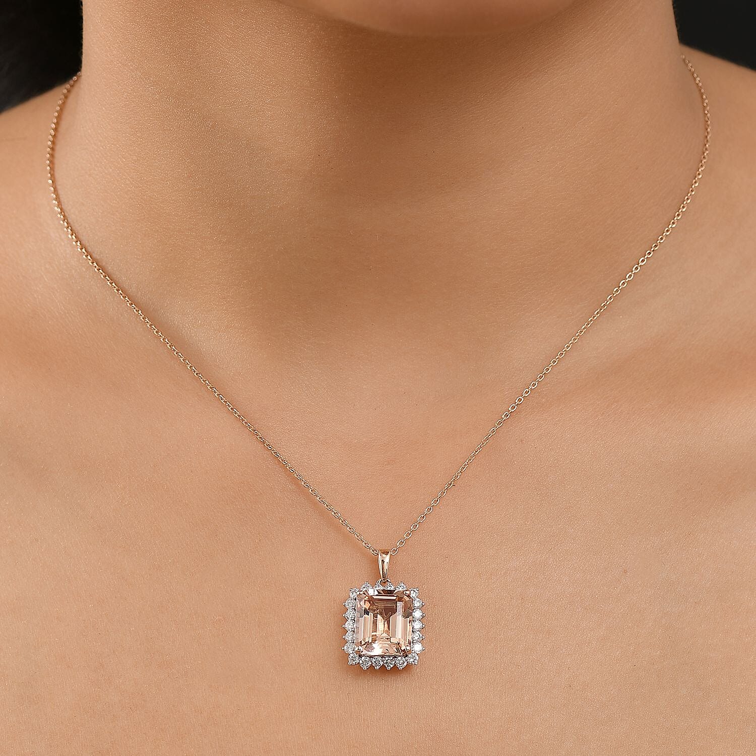 LUXORO AAA Morganit, Weißer Diamant Schmuckset ca. 50 cm 417 Gold ca. 6.95 ct