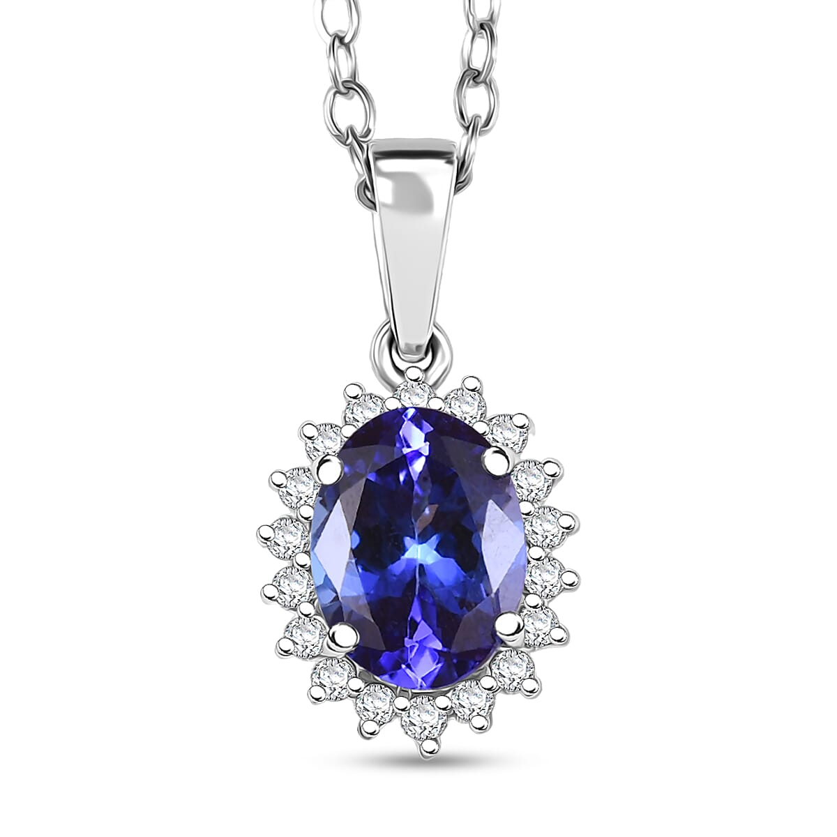 Rhapsody AAAA Tansanit, Weißer Diamant AGI zertifiziert Schmuckset ca. 50 cm 950 Platin ca. 1.69 ct