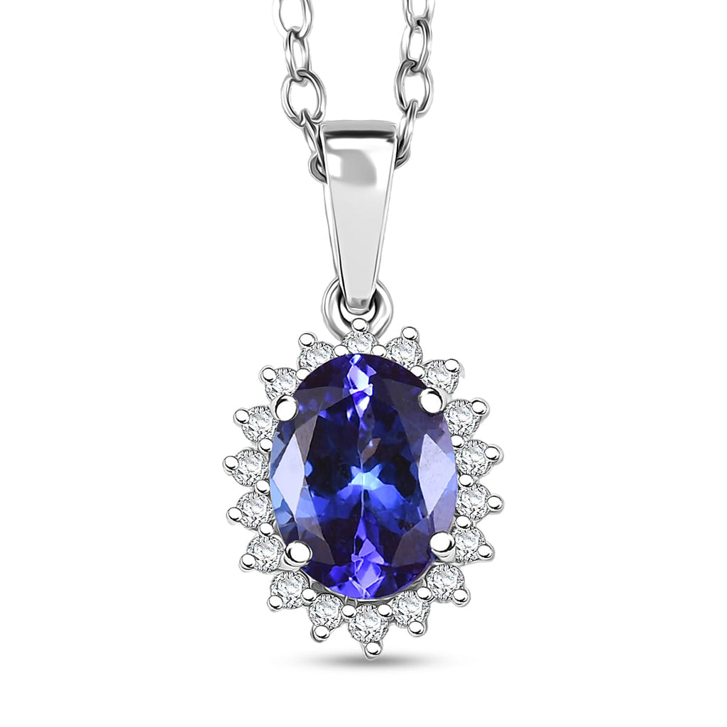 Rhapsody AAAA Tansanit, Weißer Diamant AGI zertifiziert Schmuckset ca. 50 cm 950 Platin ca. 1.69 ct
