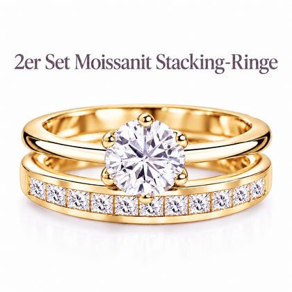D'Joy 1,57 ct. 2er-Set Moissanit Stacking Ringe, 925 Silber rhodiniert