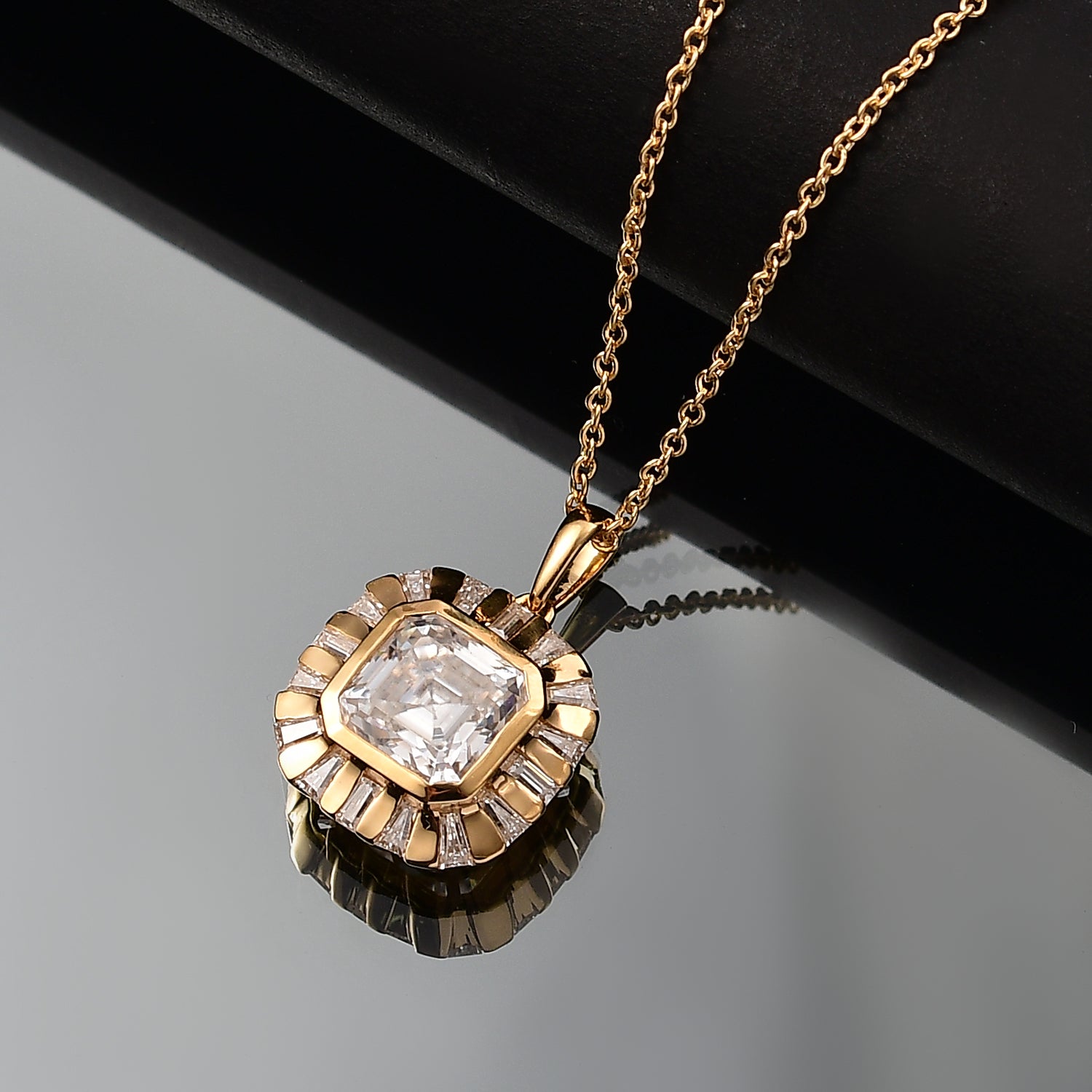 Djoy Moissanit Anhänger mit Kette ca. 45 cm, 925 Silber 750 Gelbgold Vermeil ca. 6.47 ct
