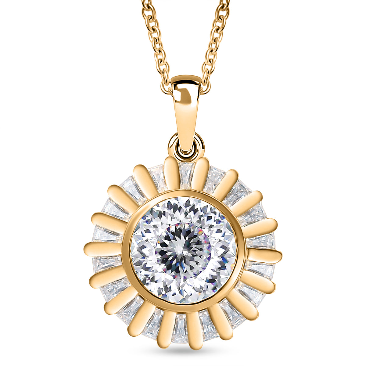 100 Facetten Moissanit Anhänger mit Kette ca. 50 cm, 925 Silber 750 Gelbgold Vermeil ca. 6.68 ct