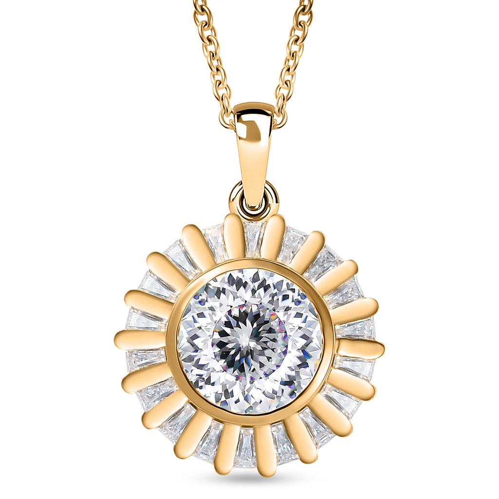 100 Facetten Moissanit Anhänger mit Kette ca. 50 cm, 925 Silber 750 Gelbgold Vermeil ca. 6.68 ct