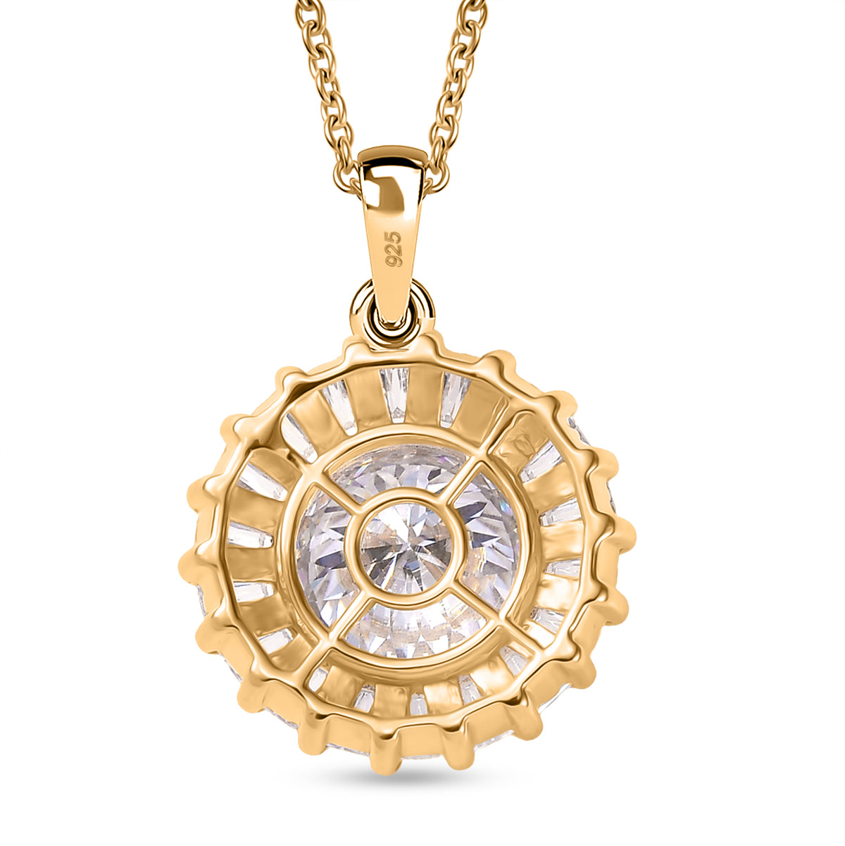 100 Facetten Moissanit Anhänger mit Kette ca. 50 cm, 925 Silber 750 Gelbgold Vermeil ca. 6.68 ct