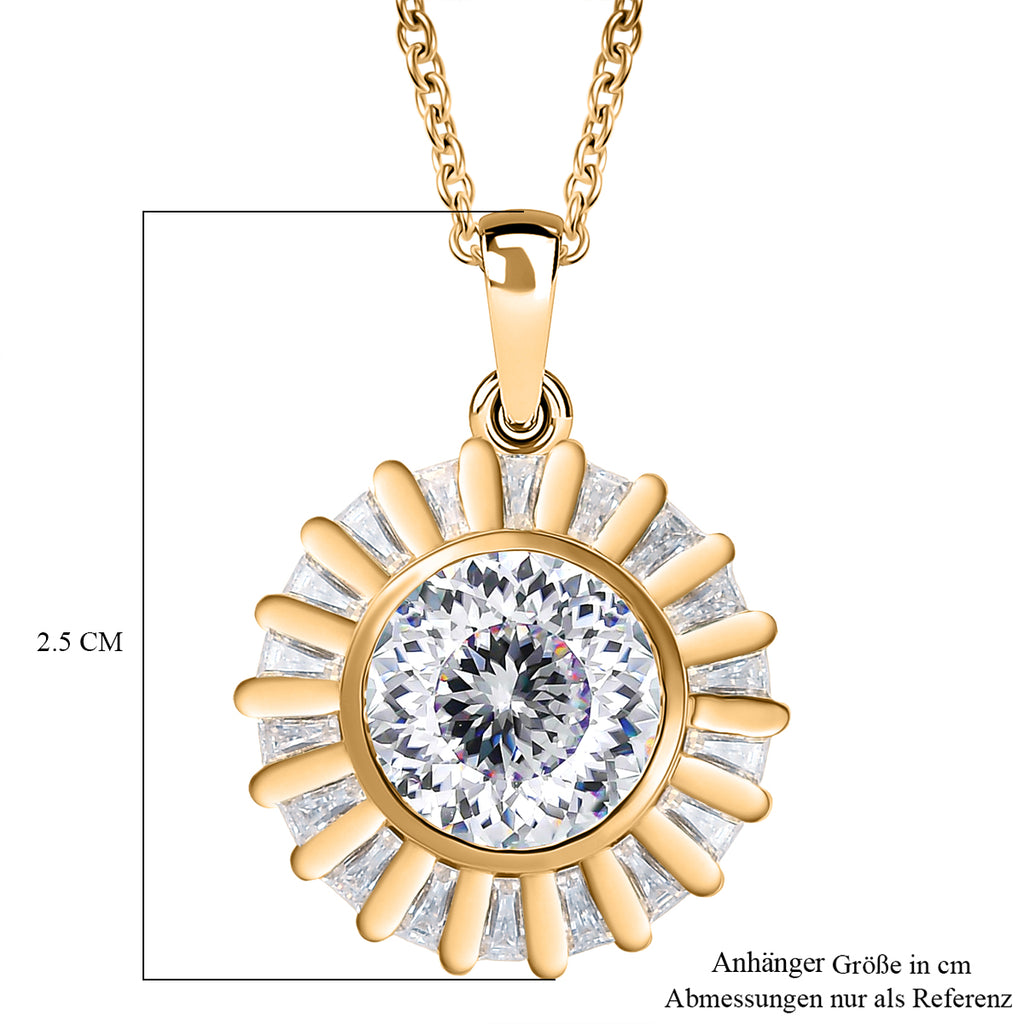 100 Facetten Moissanit Anhänger mit Kette ca. 50 cm, 925 Silber 750 Gelbgold Vermeil ca. 6.68 ct
