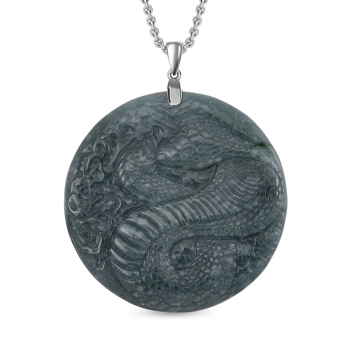 Natürlicher Olmek Jadeit Anhänger mit Kette ca. 50 cm, 925 Silber rhodiniert ca. 115.00 ct