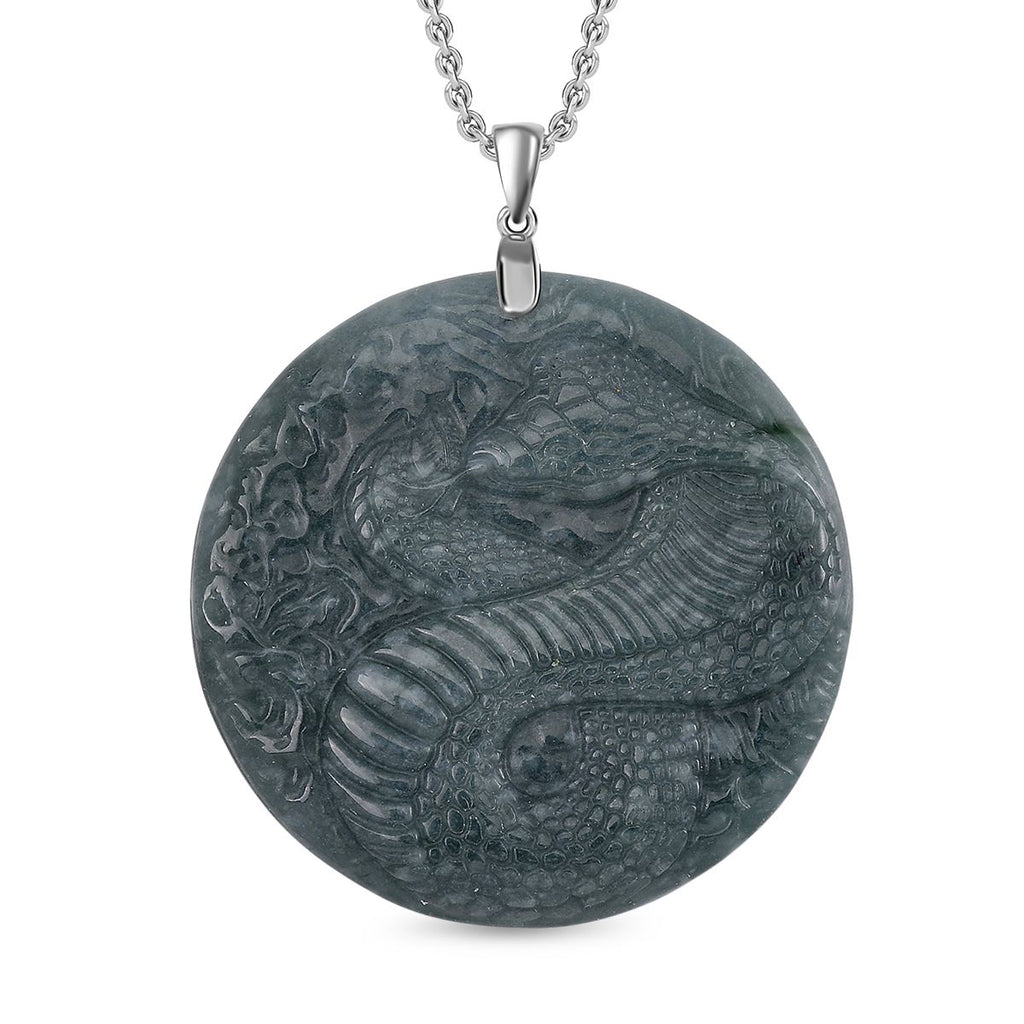 Natürlicher Olmek Jadeit Anhänger mit Kette ca. 50 cm, 925 Silber rhodiniert ca. 115.00 ct