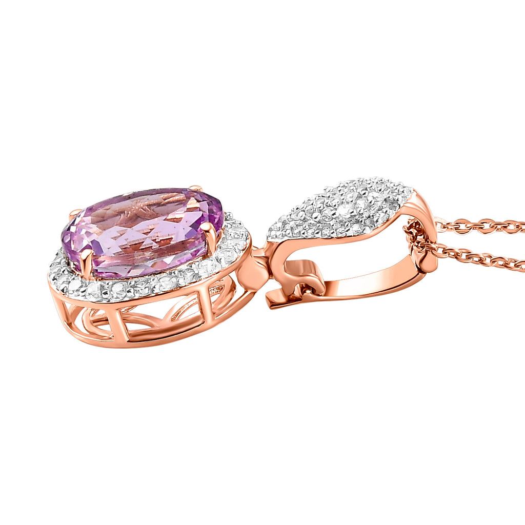 AAA Martha Rocha Kunzit und weißer Zirkon-Anhänger mit Kette, 925 Silber Roségold Vermeil ca. 5,61 ct