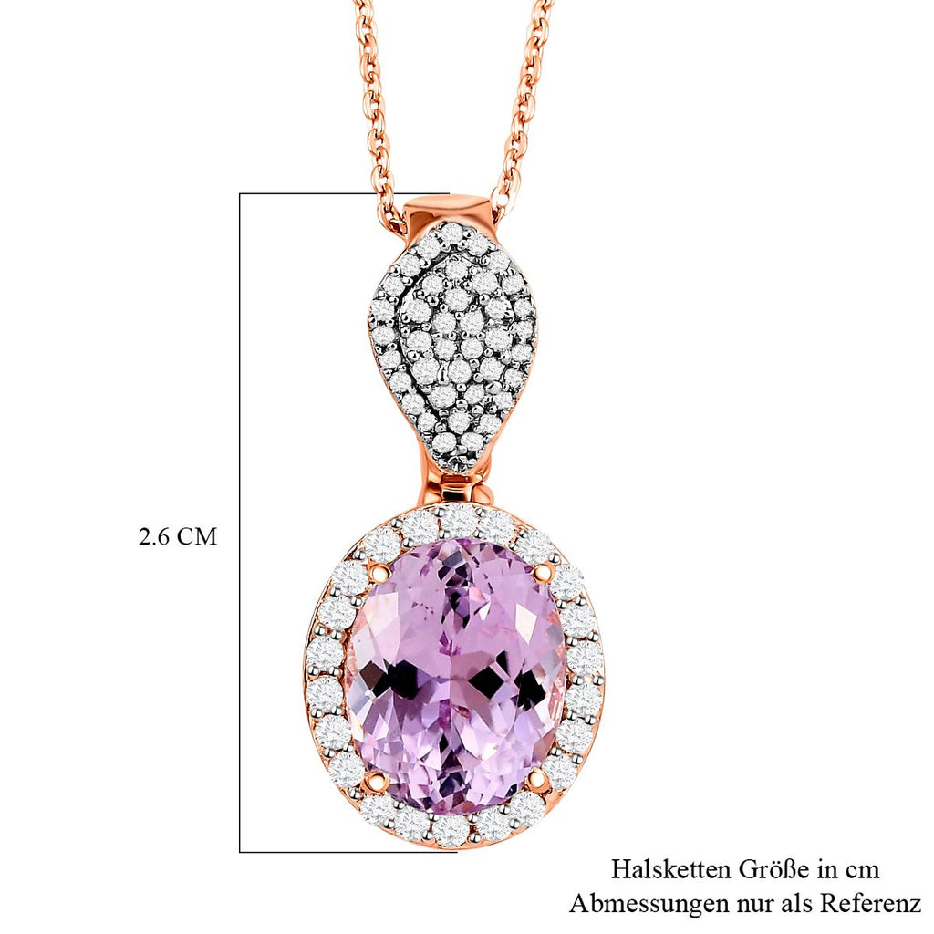 AAA Martha Rocha Kunzit und weißer Zirkon-Anhänger mit Kette, 925 Silber Roségold Vermeil ca. 5,61 ct