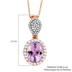 AAA Martha Rocha Kunzit und weißer Zirkon-Anhänger mit Kette, 925 Silber Roségold Vermeil ca. 5,61 ct