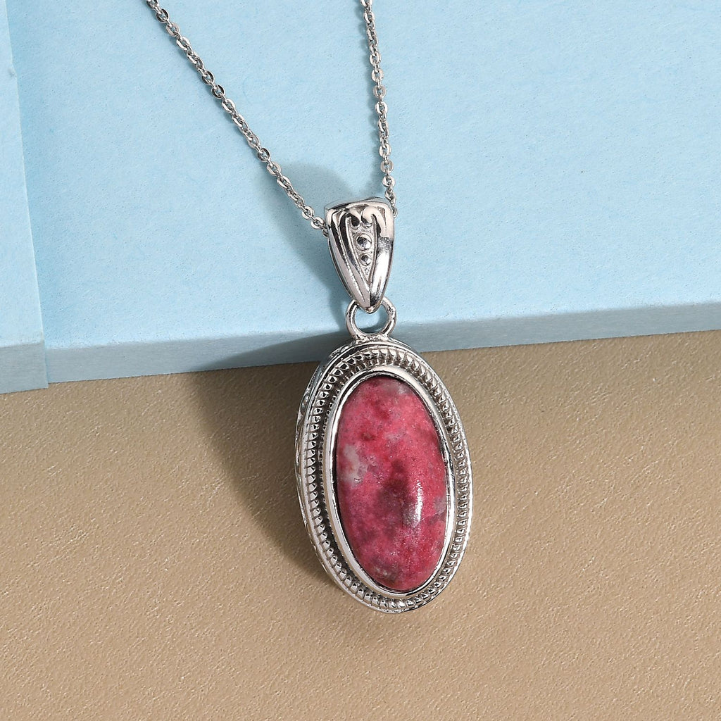 Norwegischer Thulit-Anhänger mit Kette, 925 Silber platiniert ca. 8.25 ct