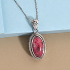Norwegischer Thulit-Anhänger mit Kette, 925 Silber platiniert ca. 8.25 ct