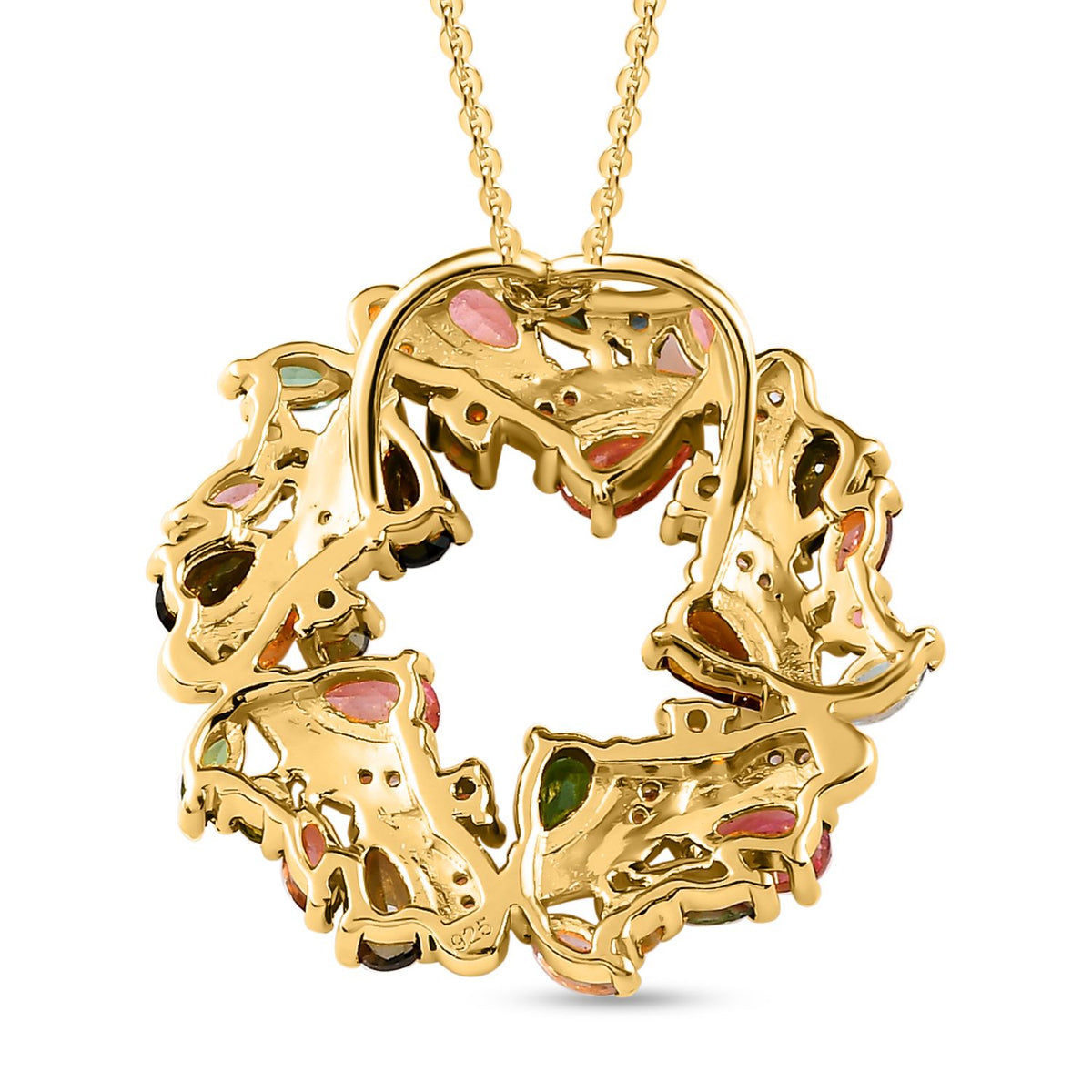 Natürlicher Mehrfach-Turmalin-Anhänger mit Kette, 925 Silber vergoldet ca. 3,35 ct