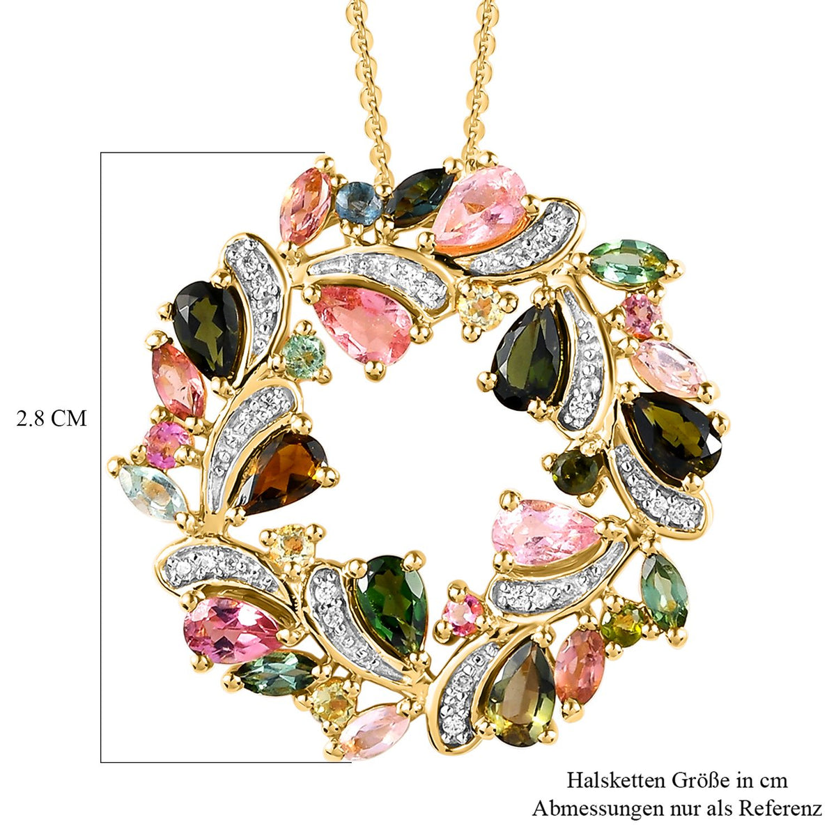Natürlicher Mehrfach-Turmalin-Anhänger mit Kette, 925 Silber vergoldet ca. 3,35 ct
