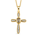 AAA Turkizit und weißer Zirkon Kreuz-Anhänger mit Kette, 925 Silber Gelbgold Vermeil ca. 0,79 ct