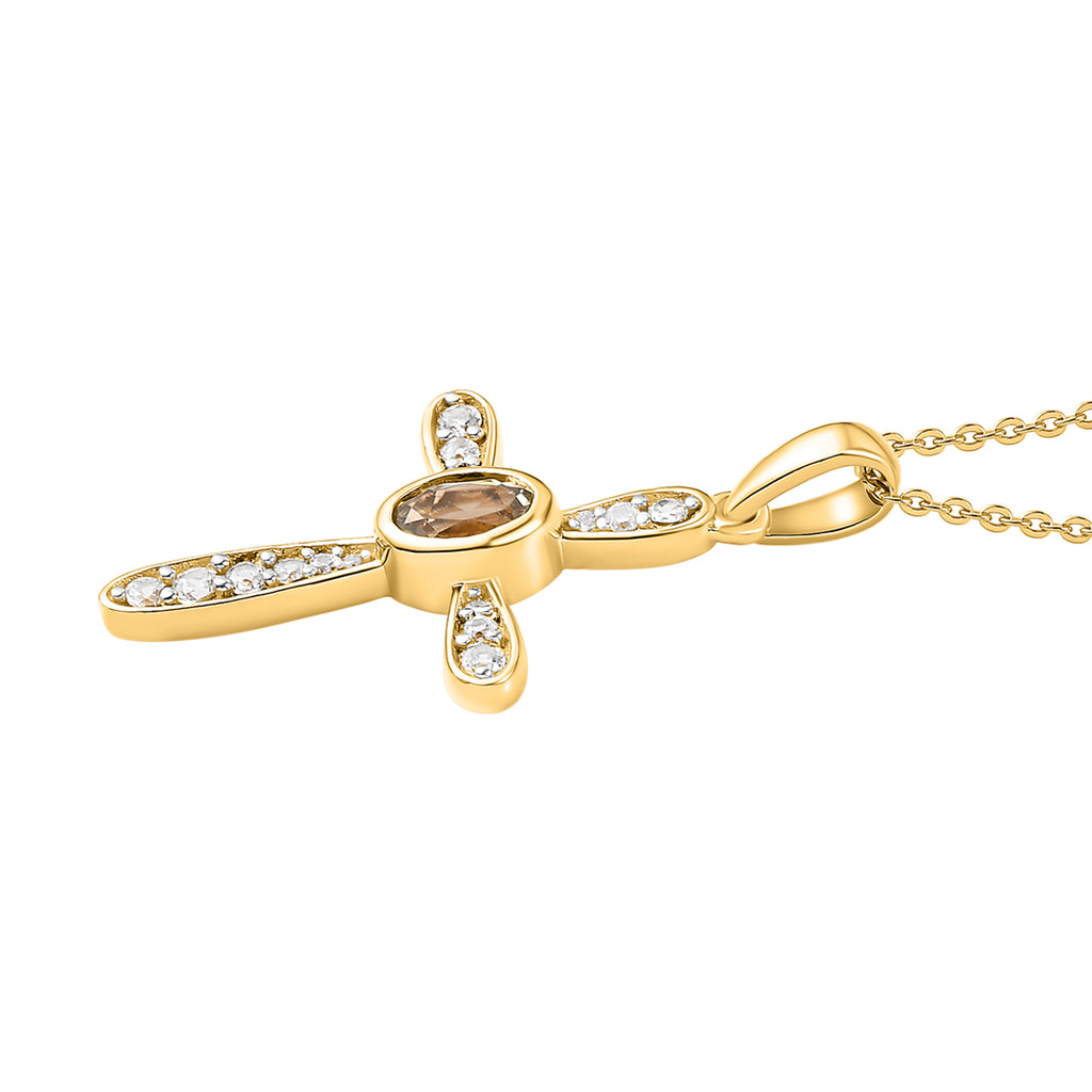 AAA Turkizit und weißer Zirkon Kreuz-Anhänger mit Kette, 925 Silber Gelbgold Vermeil ca. 0,79 ct