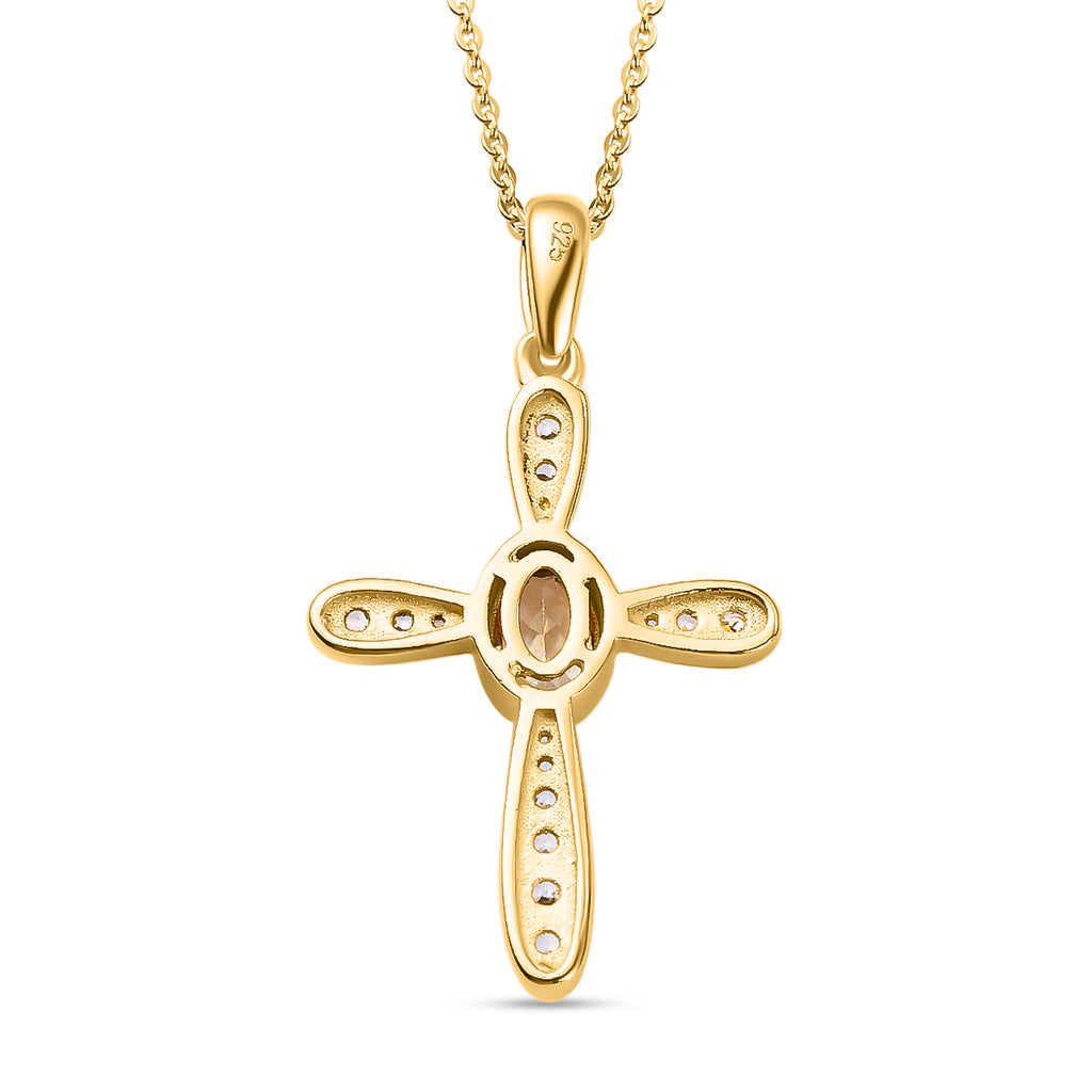 AAA Turkizit und weißer Zirkon Kreuz-Anhänger mit Kette, 925 Silber Gelbgold Vermeil ca. 0,79 ct