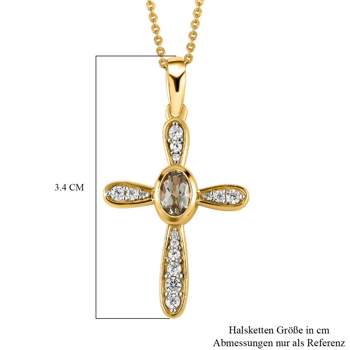 AAA Turkizit und weißer Zirkon Kreuz-Anhänger mit Kette, 925 Silber Gelbgold Vermeil ca. 0,79 ct