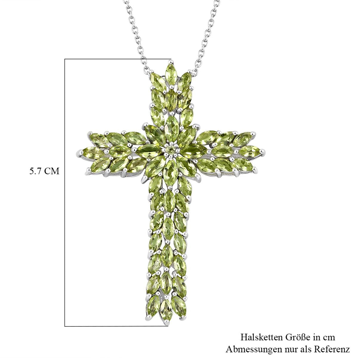 Natürlicher Peridot Kreuz Anhänger mit Kette, ca. 50 cm, 925 Silber platiniert, ca. 9.05 ct
